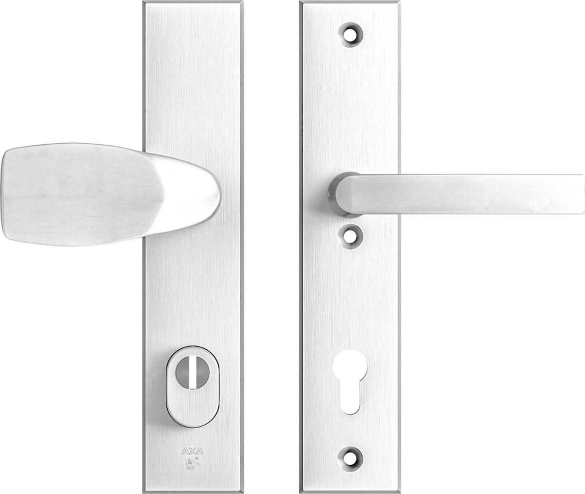 AXA Veiligheidsbeslag (Edge Plus) Aluminium geslepen: bedienbare Knop-Kruk (model Wing/Blok) PC92 met kerntrekbeveiliging SKG***