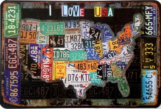 Wandbord - Usa License Plates - Kentekenplaten Uit Amerika