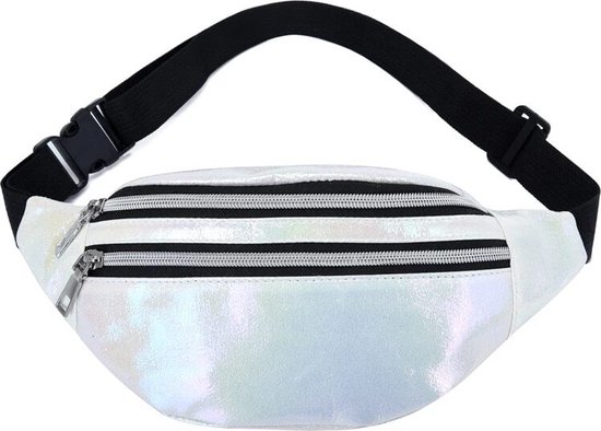 Heuptas glitter - Fanny Pack - Buideltasje - Heuptasje dames - Festival tasje - Kunststof - 22 x 12 cm - wit