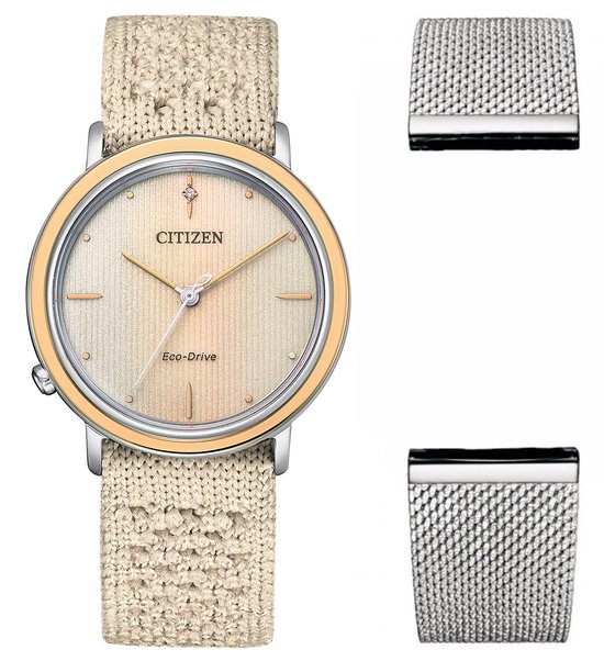 Citizen L Ambiluna Collection EM1006-40A Horloge - Textiel - Crème - Ø 34 mm