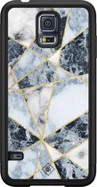 Casimoda® hoesje - Geschikt voor Samsung Galaxy S5 - Abstract Marmer Blauw - Zwart TPU Backcover - Geometrisch patroon - Blauw