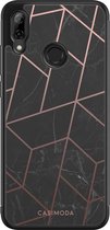 Casimoda® telefoonhoesje - Geschikt voor Huawei P Smart (2019) - Marble / Marmer patroon - Zwart TPU hoesje - Backcover - Grijs - Marmer