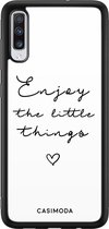Casimoda® hoesje - Geschikt voor Samsung Galaxy A70 - Enjoy Life - Zwart TPU Backcover - Tekst - Wit