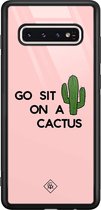 Casimoda® hoesje - Geschikt voor Samsung Galaxy S10 - Go Sit On A Cactus - Luxe Hard Case Zwart - Backcover telefoonhoesje - Roze