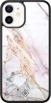Casimoda® hoesje - Geschikt voor iPhone 12 Mini - Parelmoer Marmer - Luxe Hard Case Zwart - Backcover telefoonhoesje - Multi