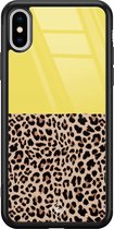Casimoda® hoesje - Geschikt voor iPhone Xs Max - Luipaard Geel - Luxe Hard Case Zwart - Backcover telefoonhoesje - Blauw