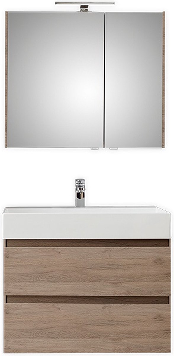 Badkamermeubel Pelipal Bali 80 cm wastafelonderkast 46 cm diep met spiegelkast Sanremo Eiken met kraangat
