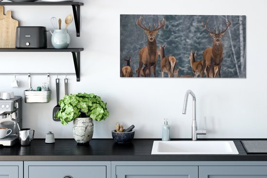 Toile - Cerf - Hiver - Nature - Décoration murale - Salon - 80x40 cm - Tableau cerf - Peinture sur toile - Canvasdoek