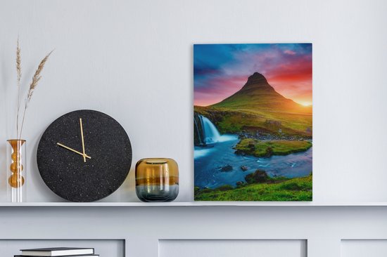 Peinture sur toile - Cascade - Islande - Coucher de soleil - Berg - Tableaux sur toile salon - Chambre à coucher - Toile - 30x40 cm - Décoration murale