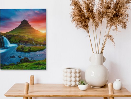 Peinture sur toile - Cascade - Islande - Coucher de soleil - Berg - Tableaux sur toile salon - Chambre à coucher - Toile - 30x40 cm - Décoration murale