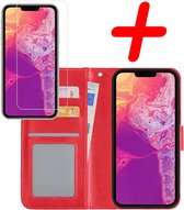 Hoes Geschikt voor iPhone 14 Plus Hoesje Bookcase Hoes Flip Case Book Cover Met Screenprotector - Hoesje Geschikt voor iPhone 14 Plus Hoes Book Case Hoesje - Rood