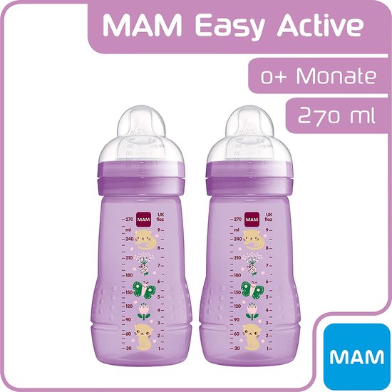 Easy Active babyflesje in een set van 2 (270 ml), babyfles met SkinSoft siliconen...