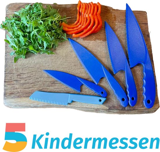 Messen voor kinderen - 5 Stuks - Blauw - Kindermessen - Veiligheid in huis - Kindermes - Kinderen Koken - Kinder mesjes - Merkloze kiddikutter