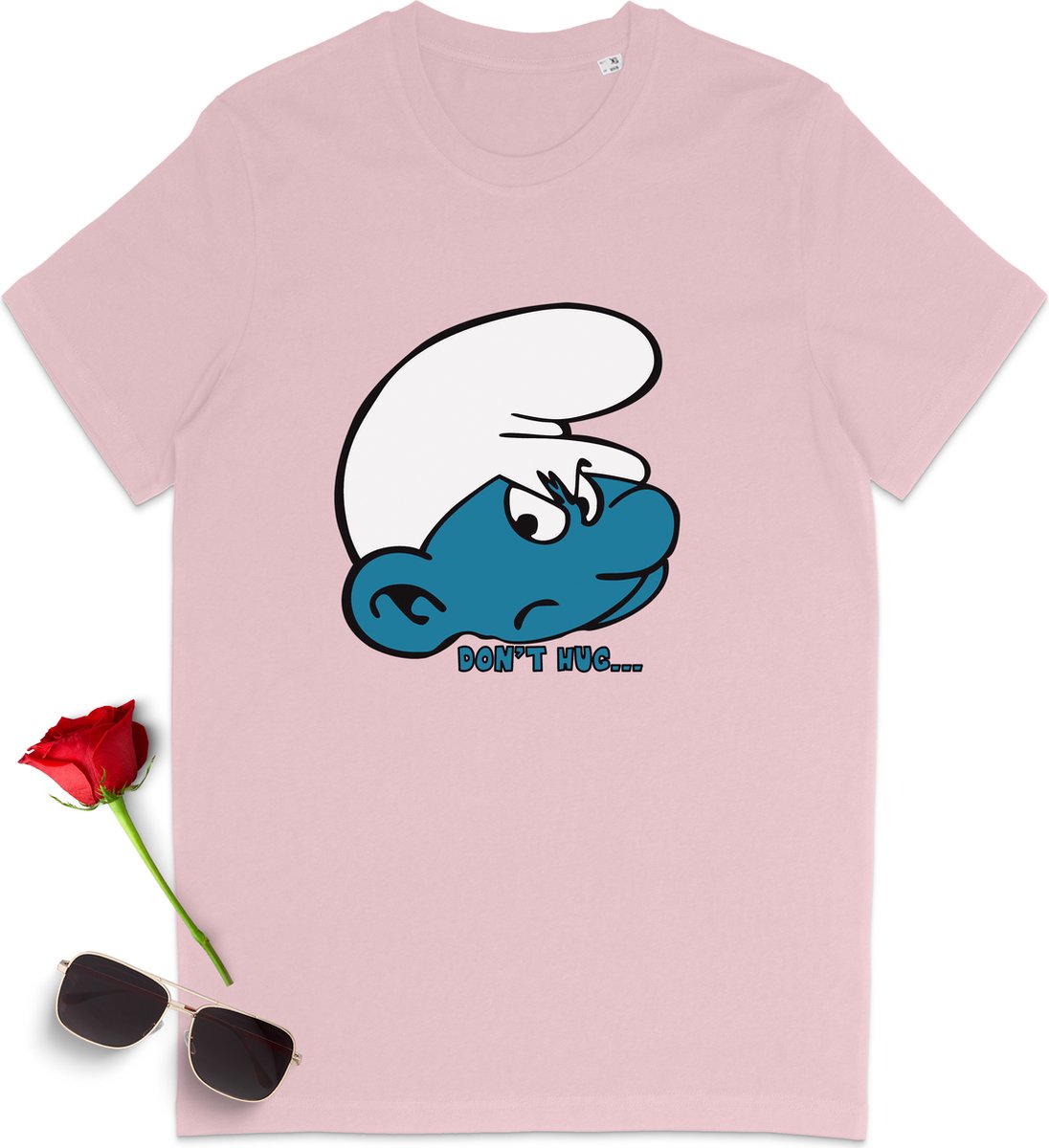 Heren T Shirt Smurf - Roze - Maat XS