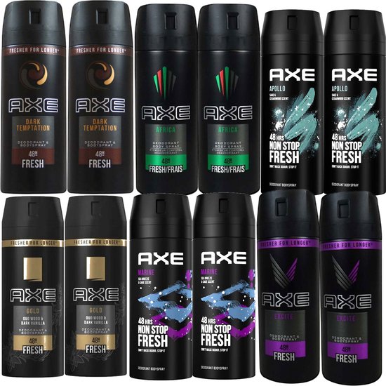 Axe Deodorant Spray 12 stuks - Voordeelverpakking Deo - 2X Dark Temptation  - 2x Africa... | bol