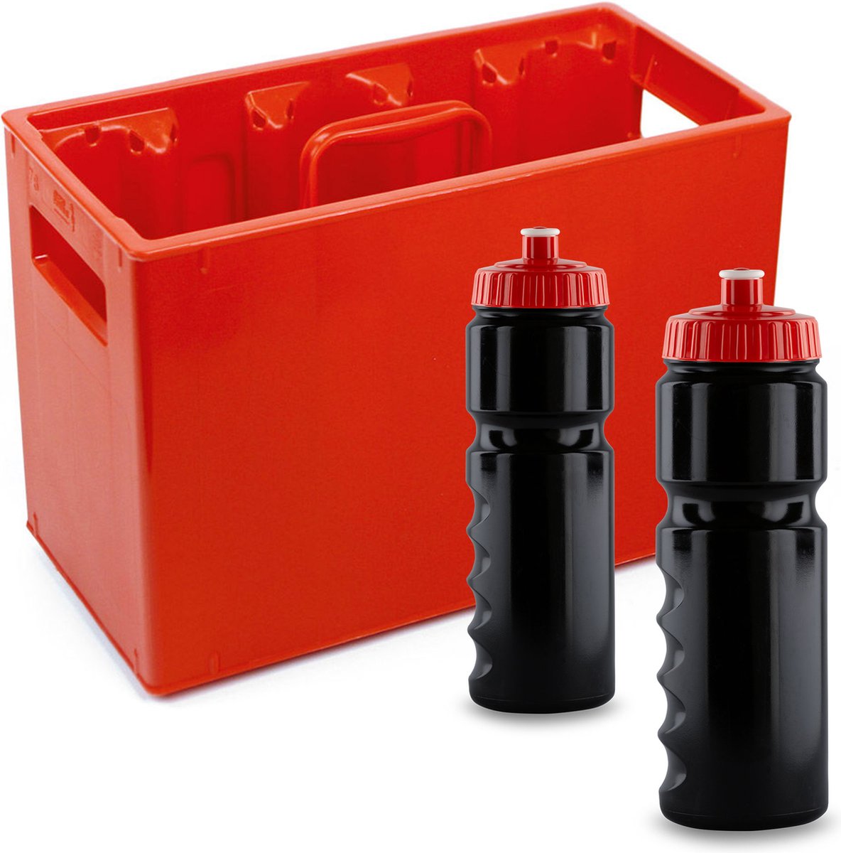 Bidonkrat met bidons - 10 bidons met krat - Bidons 750 ml - Bidonkrat rood - Ciclón Sports