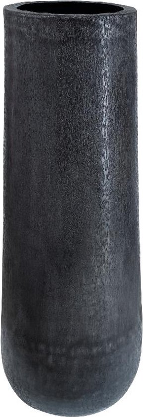 PTMD - Grand vase noir - aluminium brossé - Pot rond haut en tôle d'aluminium noir brossé M