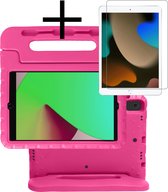 Hoesje Geschikt voor iPad 10.2 2021 Hoesje Kinderhoes Shockproof Hoes Kids Case Met Screenprotector - Roze