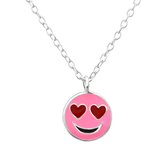 Joy|S - Zilveren emoji smiley hanger roze inclusief ketting 39 cm - voor kinderen