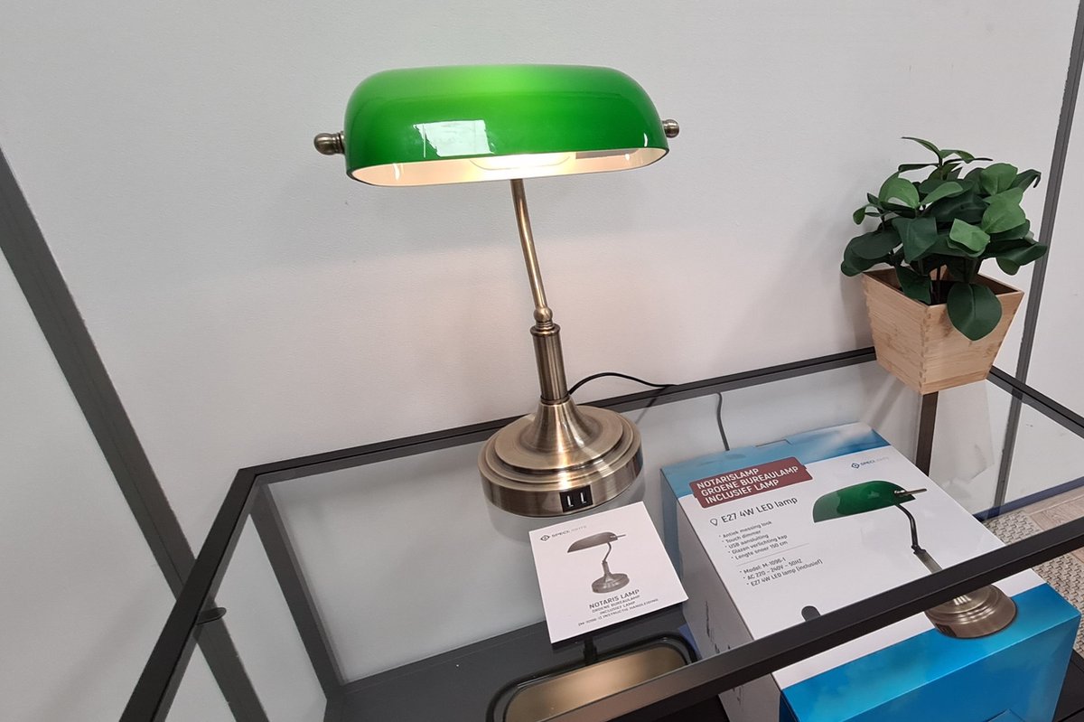 Specilights Notarislamp - Groene Bureaulamp inclusief Lamp - Touchdimmer - USB aansluiting - Bankierslamp met E27 fitting