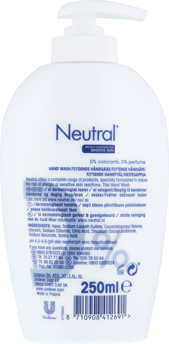 Neutral Vloeibare Handzeep Parfumvrij - 6 x 250 ml - Voordeelverpakking |  bol.com