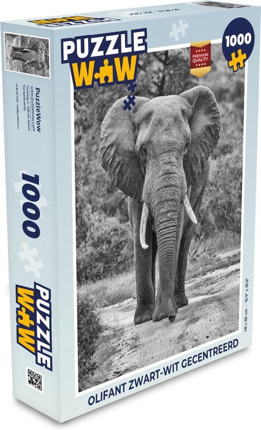 Puzzel Olifant zwart-wit gecentreerd - Legpuzzel - Puzzel 1000 stukjes  volwassenen | bol.com