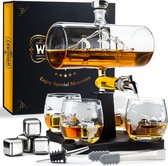 Whisiskey® Luxe Whisky Carafe Set Voilier - 1L - Incl. 9 pierres de Whisky , verseur, robinet et 4 Verres