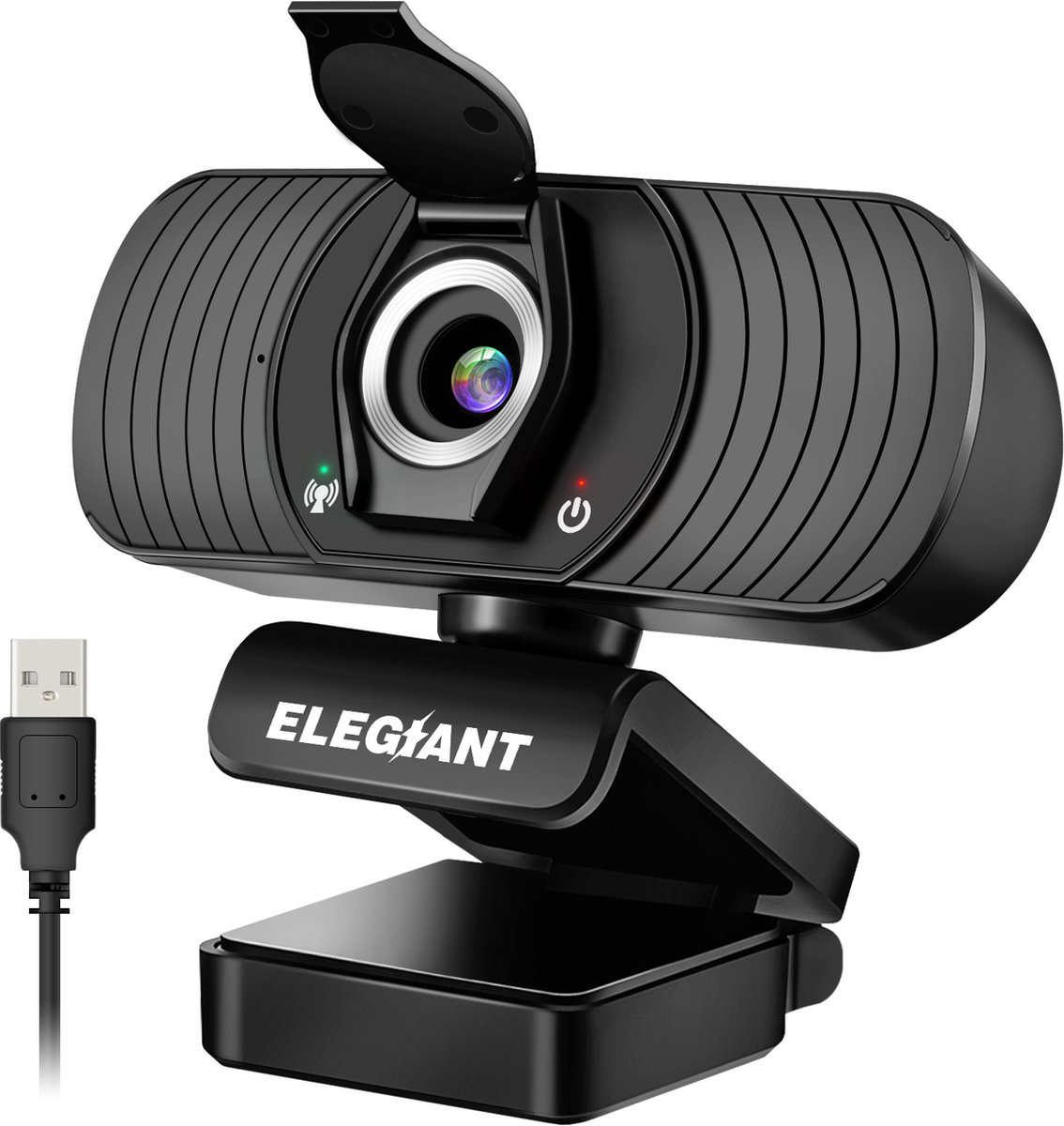 ELEGIANT Webcam - Full HD 1080P - met Interne Microfoon/Privacy Webcamcover/Autofocus/Ruisonderdrukking/USB - Geschikt voor Windows/Mac OS/Chrome OS/Android/Linux/Ubuntu