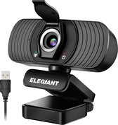 ELEGIANT Webcam - Full HD 1080P - met Interne Microfoon/Privacy Webcamcover/Autofocus/Ruisonderdrukking/USB - Geschikt voor Windows/Mac OS/Chrome OS/Android/Linux/Ubuntu - Sintcadeaus Kerstcadeaus