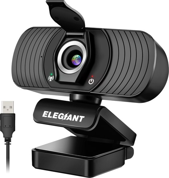 ELEGIANT Webcam - Full HD 1080P - met Interne Microfoon/Privacy Webcamcover/Autofocus/Ruisonderdrukking/USB - Geschikt voor Windows/Mac OS/Chrome OS/Android/Linux/Ubuntu - Sintcadeaus Kerstcadeaus