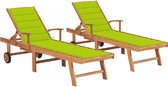 vidaXL Chaises longues 2 pièces avec coussins vert clair en teck massif