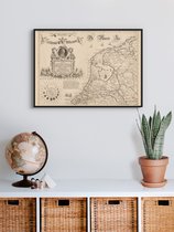 Poster In Witte Lijst - Historische Oude Kaart Noordelijk Nederland - Stadsplattegrond 1647 - 50x70 cm