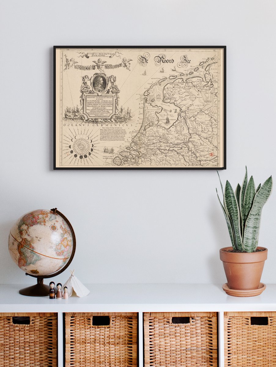 Esque Poster In Witte Lijst - Historische Oude Kaart Noordelijk Nederland - Stadsplattegrond 1647 - 50x70 cm