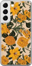 Leuke Telefoonhoesjes - Hoesje geschikt voor Samsung Galaxy S22+ - Retro flowers - Soft case - TPU - Bloemen - Geel