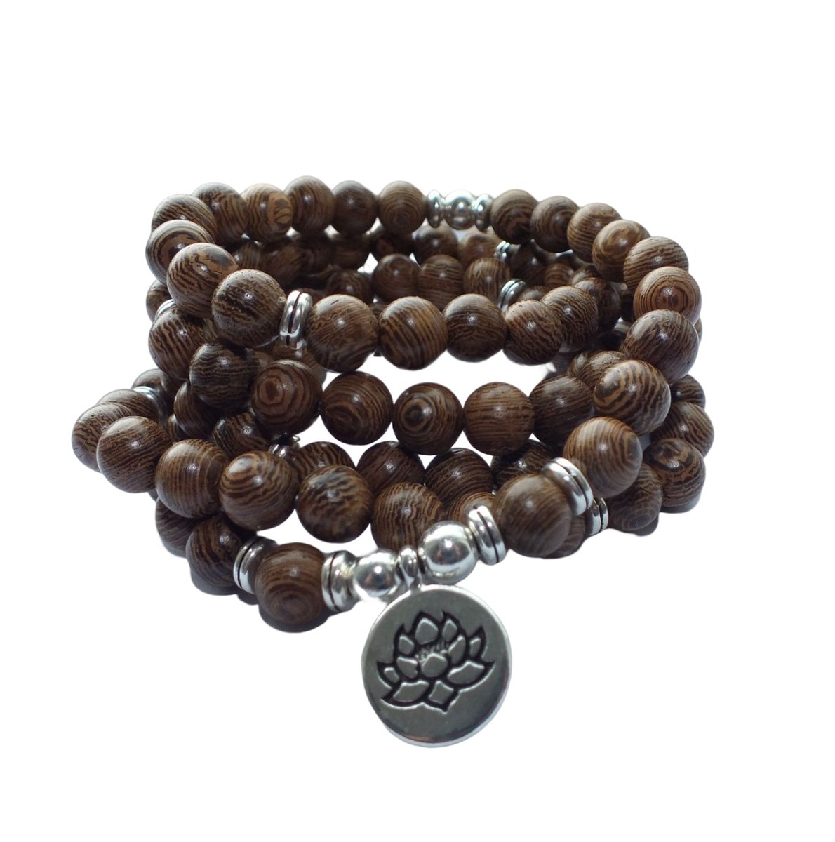 Mala ketting 108 kralen hout Lotus - Armband Tibetaanse Rozenkrans Vrouwen / Mannen - Boeddha - Yoga - Meditatie - Buddha - Kralenketting