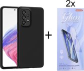 Soft Back Cover Hoesje Geschikt voor: Samsung Galaxy A53 5G Silicone - Zwart + 2X Tempered Glass Screenprotector - ZT Accessoires