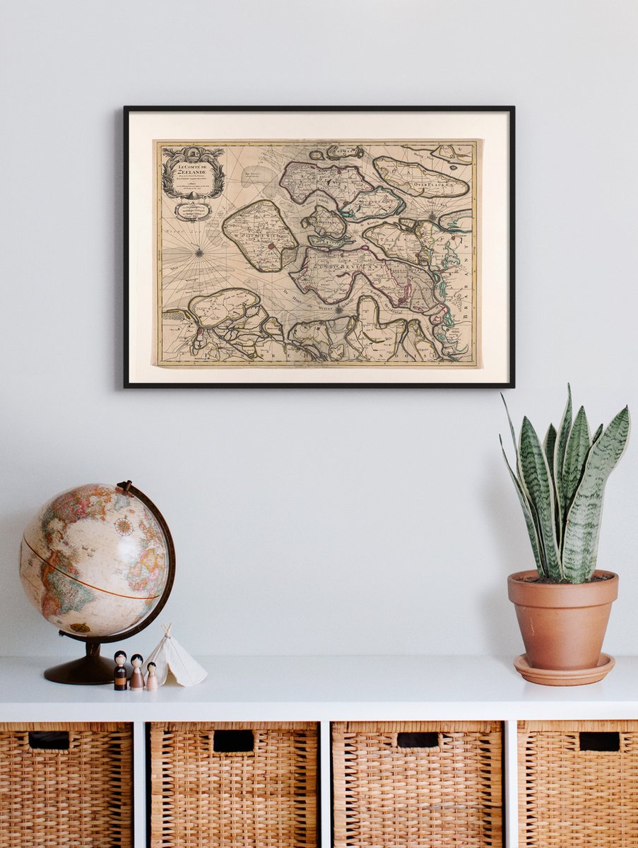 Esque Poster In Zwarte Lijst - Historische Oude Kaart Zeeland - Stadsplattegrond 1696 - 50x70 cm