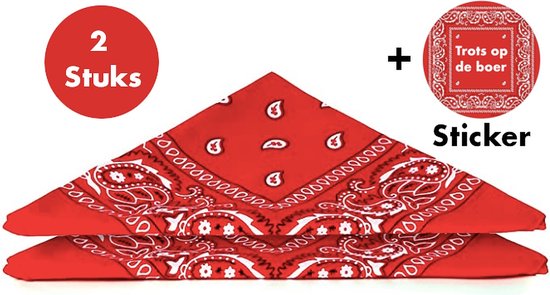 Boerenzakdoek Rood – Rode Zakdoek – Boerenzakdoek – Bandana -Unisex – 55 cm x 55 cm – 2 Stuks + Boerensticker