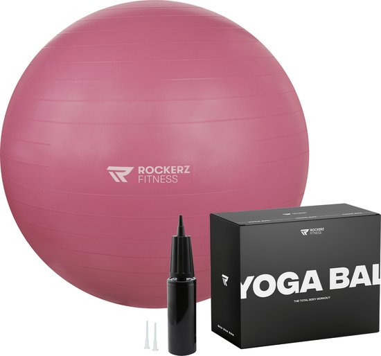 Rockerz Fitness® - Yoga bal inclusief pomp - Pilates bal - Fitness bal - Zwangerschapsbal - Goede houding bij het thuiswerken - 65 cm - kleur: Mauve