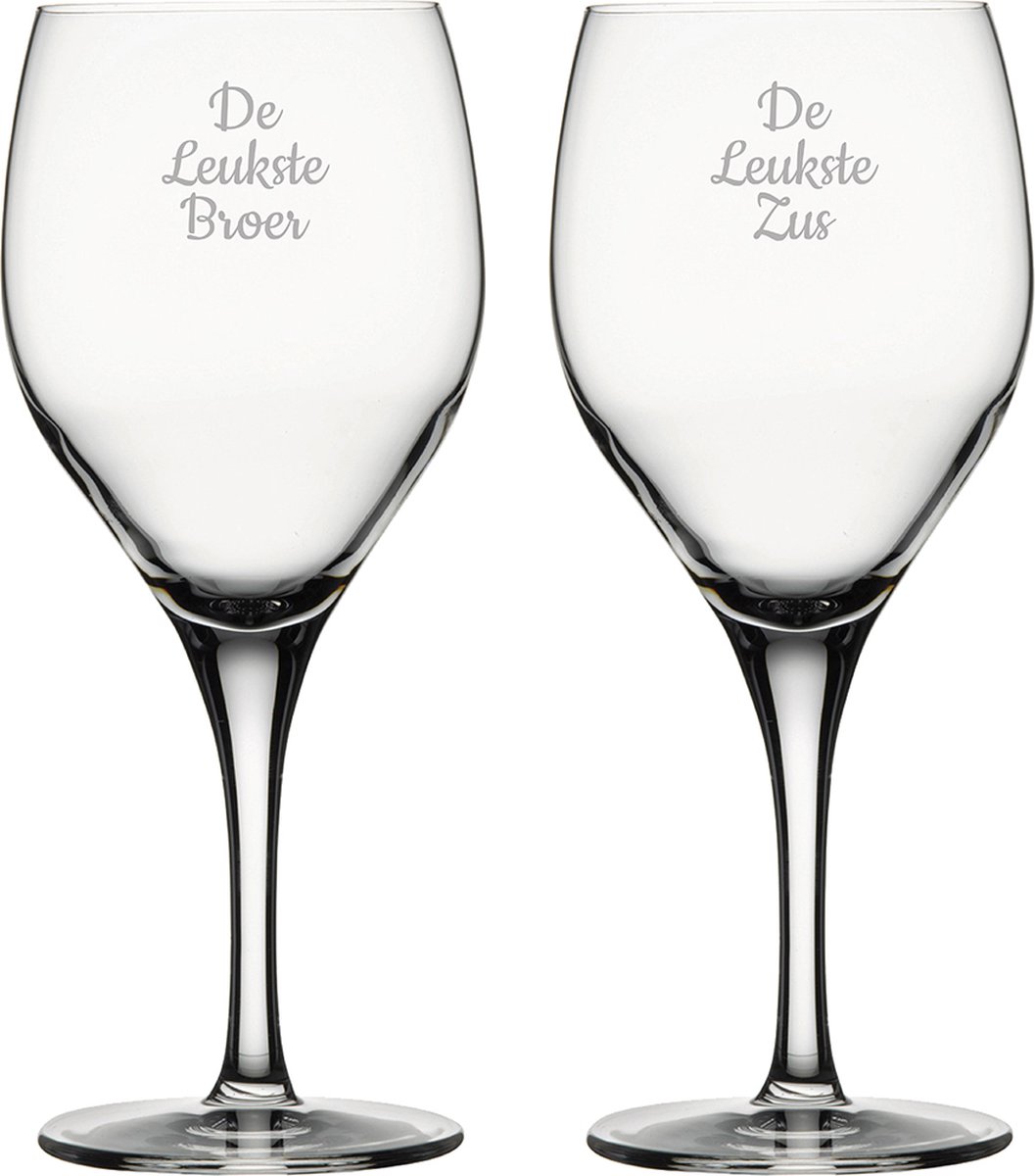 Gegraveerde Rode wijnglas 42,5cl De Leukste Broer-De Leukste Zus