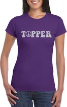 Paars Flower Power t-shirt Topper met zilveren letters dames - Sixties/jaren 60 kleding M