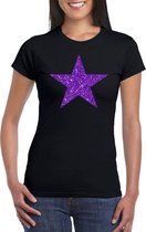 Toppers Zwart t-shirt ster met paarse glitters dames - Themafeest/feest kleding XXL