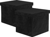 Oliva's - Boîte de Opbergbox - Panier de rangement avec couvercle - Boîte de rangement - Pouf de rangement - Set de 2 pièces - Tissu côtelé velours - Zwart