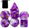 Afbeelding van het spelletje D&D dice set - DnD dobbelstenen set Paars wit - Dungeons and Dragons dobbelstenen Inclusief velvet bewaarzakje - Polydice