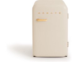 CREATE - Koelkast in retrostijl - Gebroken wit - Handvat Hout - FRIDGE RETRO 107L