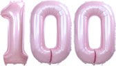 Folie Ballon Cijfer 100 Jaar Roze Verjaardag Versiering Helium Cijfer Ballonnen Feest versiering Met Rietje - 86Cm