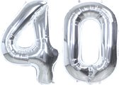 Folie Ballon Cijfer 40 Jaar Zilver Verjaardag Versiering Helium Cijfer Ballonnen Feest versiering Met Rietje - 86Cm