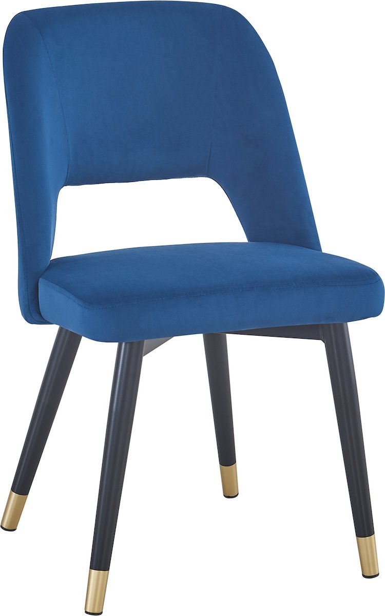 HTfurniture-Cave Blue Velvet Dining Chair with Black Leg and Gold Tips-Set of 2