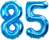 Folie Ballon Cijfer 85 Jaar Blauw Verjaardag Versiering Helium Cijfer Ballonnen Feest versiering Met Rietje - 86Cm