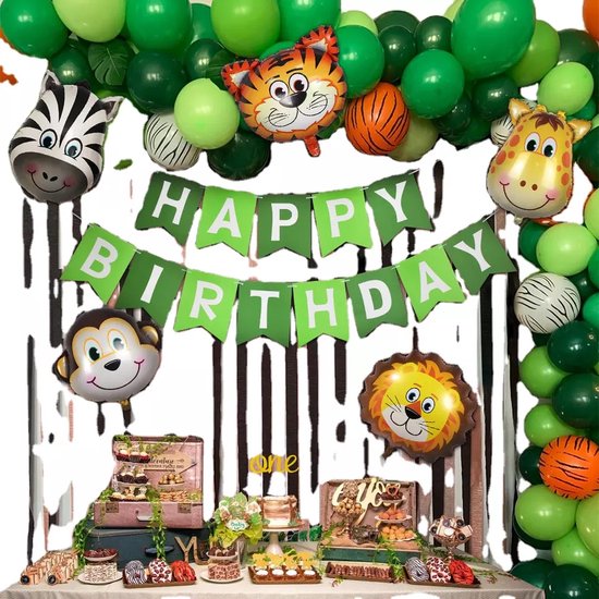 Anniversaire de mariage en arche de ballons - Pilier d'arbre à Ballons - Décoration de mariage en arche de ballons - Set prêt à l'emploi comprenant une pompe - Thema de la jungle